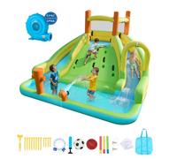 VEVOR Castello Gonfiabile Parco Acquatico per Bambini 405 x 347 x 255 cm da Esterno, Castello Gonfiabile con 2 Scivoli Parete da Arrampicata Capienza 3-4 Bambini da 3-8 Anni Gioco d'Acqua