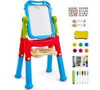 VEVOR Cavalletto da Disegno per Bambini 2 in 1 a Doppia Faccia con Lavagna Magnetica e Lavagna, Tavolo da Disegno Rimovibile Regolabile e Girevole con Accessori per Dipingere per Ragazzi e Ragazze