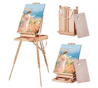 VEVOR Cavalletto francese, può contenere tela fino a 86,4 cm, in legno di faggio, pieghevole, con cassetto, tavolozza e cinghia, angolo e altezza regolabili, cavalletto portatile in legno per pittura