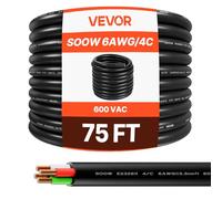 VEVOR Cavo di Alimentazione Portatile, 22,86 m 6AWG, 4 Conduttori, Cavo di Alimentazione Elettrica SOOW 600V, Filo Elettrico di Qualità Industriale, Rivestimento in Gomma CPE di Alta Qualità