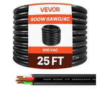 VEVOR Cavo di Alimentazione Portatile, 7,62 m 6AWG, 4 Conduttori, Cavo di Alimentazione Elettrica SOOW 600V, Filo Elettrico di Qualità Industriale, Rivestimento in Gomma CPE di Alta Qualità