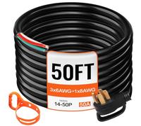 VEVOR Cavo di prolunga per generatore da 50 m, 50 Amp, 6 gauge, STW 6/3+8/1, cavo di alimentazione NEMA 14-50P a filo nudo, filo tagliato per rimorchi, motori e camper, generatore domestico