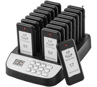 VEVOR Cercapersone per ristoranti, Segnale coda wireless con portata 500 m, Cercapersone per chiamata ospite con vibrazione e lampeggiamento, 16 cercapersone per camion di cibo, Chiesa