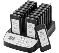 VEVOR Cercapersone per ristoranti, Segnale coda wireless con portata 500 m, Cercapersone per chiamata ospite con vibrazione e lampeggiamento, 16 cercapersone per camion di cibo, Chiesa