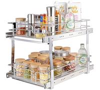 VEVOR Cestello Estraibile Sottolavello Cucina 2 Ripiani 322x533mm e 300x516mm in Acciaio Cromato, Cestello Scorrevole Carico max. 30kg, Portautensili
