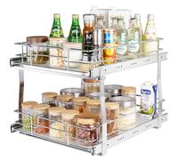 VEVOR Cestello Estraibile Sottolavello da Cucina 2 Ripiani 300x516mm e 376x533mm in Acciaio Cromato, Cestello Scorrevole Cucina Ripiano Carico max. 30kg, Cestello Portautensili Sottolavello da Cucina