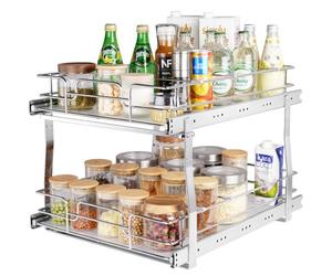 VEVOR Cestello Estraibile Sottolavello da Cucina 2 Ripiani 300x516mm e 376x533mm in Acciaio Cromato, Cestello Scorrevole Cucina Ripiano Carico max. 30kg, Cestello Portautensili Sottolavello da Cucina