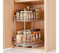 VEVOR Cestello Portaoggetti Organizer Estraibile per Armadietto da Cucina, Cestello a 2 Ripiani Porta Spezie da Interno di Armadietto 110 x 215 x 265 mm, 2 Livelli, Contenitore in Acciaio al Carbonio