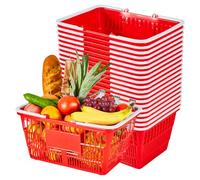 VEVOR Cestini per la Spesa Impilabili in Plastica PE da 21 Litri con Manici, 20 Pezzi, Struttura a Maglia Fitta, Capacità Fino a 9,07 kg, Portatili per Generi Alimentari, Vendita al Dettaglio, Rosso