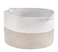 VEVOR Cesto per Coperte, 67L, Cesto in Corda di Cotone con Manici, Cesto per Biancheria Rotondo 558 x 558 x 355 mm, Cestini Portaoggetti Pieghevoli per Organizzare Vestiti, Giocattoli, Cuscini