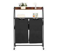 VEVOR Cesto Portabiancheria a 2 Ripiani, Cesto Portabiancheria con Ruote a 2 Scomparti, Separatore per Biancheria, Piano Superiore in Legno, Sacchetti in Tessuto Oxford 600D da Lavanderia, Bagno