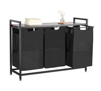 VEVOR Cesto Portabiancheria a 3 Scomparti, Contenitore per Biancheria con Sacchetti Scorrevoli in Tessuto Oxford 600D, Struttura in Metallo Vassoio in Legno, per Vestiti Sporchi, Lavanderia