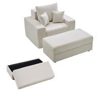 VEVOR Chaise Longue, Poltrona Modulare Senza Osso da 1115 mm per Interni, Sedia da Lettura Oversize in Velluto a Coste con Cuscini e Braccioli, Divano con Seduta Profonda per Soggiorno, Beige