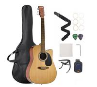 VEVOR Chitarra Acustica Cutaway da 1041,4 mm Chitarra Acustica a 6 Corde con Tavola Armonica in Abete Massello Naturale, Custodia Morbida, Accordatore, Tracolla, Corde in Acciaio, Plettri, Capotasto