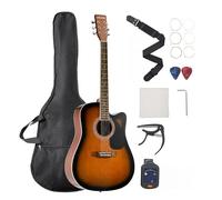 VEVOR Chitarra Acustica Cutaway 1041,4 mm Chitarra Acustica a 6 Corde con Tavola Armonica in Abete Massello, Custodia Morbida, Accordatore, Tracolla, Corde in Acciaio, Tastiera in Palissandro