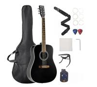 VEVOR Chitarra Acustica Dreadnought da 1041,4 mm Chitarra Acustica a 6 Corde con Tavola Armonica in Abete Massello Nero, Custodia Morbida, Accordatore, Tracolla, Corde in Acciaio, Plettri, Capotasto