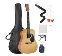 VEVOR Chitarra Acustica Dreadnought da 1041,4 mm Chitarra Acustica a 6 Corde con Tavola Armonica in Abete Massello Naturale, Custodia Morbida, Accordatore, Tracolla, Corde, Plettri, Capotasto