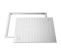 VEVOR Chiusino Pedonabile con Telaio Quadrato 600 x 600 mm con Base, Chiusino Carrabile con Telaio per Canale di Drenaggio in Acciaio al Carbonio Antiscivolo Copertura di Accesso per Ispezione
