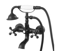 VEVOR Clawfoot - Rubinetto per vasca da bagno, montaggio a parete, con doccetta, stile vintage, nero opaco, kit doccia con bracci oscillanti regolabili e beccuccio girevole a 360° per vasche da bagno