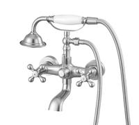 VEVOR Clawfoot - Rubinetto per vasca da bagno, montaggio a parete, con doccia portatile, in nichel spazzolato vintage, kit doccia con bracci oscillanti regolabili e beccuccio girevole a 360° per