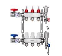 VEVOR Collettore di Riscaldamento Radiante a 3 Rami, Collettore per Tubi PEX da 12,7 mm in Acciaio Inossidabile PEX, con Adattatori da 12,7 mm, per Pavimento Radiante Idronico, Kit Collettore PEX