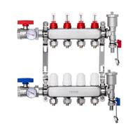 VEVOR Collettore di Riscaldamento Radiante a 4 Rami, Collettore per Tubi PEX da 12,7 mm in Acciaio Inossidabile PEX, con Adattatori da 12,7 mm, per Pavimento Radiante Idronico, Kit Collettore PEX