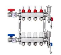 VEVOR Collettore di Riscaldamento Radiante a 4 Rami, Collettore per Tubi PEX da 12,7 mm in Acciaio Inossidabile PEX, con Adattatori da 12,7 mm, per Pavimento Radiante Idronico, Kit Collettore PEX