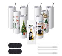 VEVOR Confezione 8 Bicchieri per Sublimazione, Bicchiere Vuoto 20 oz, Bicchieri a Doppia Parete in Acciaio Inossidabile con Cannuccia, Coperchio, Pennello, Base, Pellicola termoretraibile