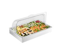 VEVOR Contenitore Espositivo per Servire Cibo da Banco, Vassoio per Servire Cibo in Acciaio Inox 1 x 1 Teglia, Espositore per Dispensatori di Condimenti a Buffet con Coperchio Trasparente per Cucine
