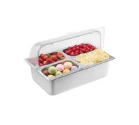 VEVOR Contenitore Espositivo per Servire Cibo da Banco, Vassoio per Servire Cibo in Acciaio Inox 4 Teglie, Espositore per Dispensatori di Condimenti a Buffet con 3 Contenitori per Congelatore