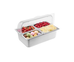 VEVOR Contenitore Espositivo per Servire Cibo da Banco, Vassoio per Servire Cibo in Acciaio Inox 4 Teglie, Espositore per Dispensatori di Condimenti a Buffet con 3 Contenitori per Congelatore