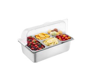VEVOR Contenitore Espositivo per Servire Cibo da Banco, Vassoio per Servire Cibo in Acciaio Inox 5 Teglie, Espositore per Dispensatori di Condimenti a Buffet con 3 Contenitori per Congelatore