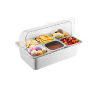 VEVOR Contenitore Espositivo per Servire Cibo da Banco, Vassoio per Servire Cibo in Acciaio Inox 6 Teglie, Espositore per Condimenti a Buffet con Coperchio Trasparente e 3 Contenitori per Congelatore
