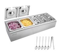 VEVOR Contenitore per Condimenti da Cucina, Contenitore per Ingredienti 5 Vassoi con Coperchi in Acciaio Inox, Buffet Ristoranti Hotel Snack Bar Cucine Pizzeria, Stazione Refrigerata con Guarnizioni
