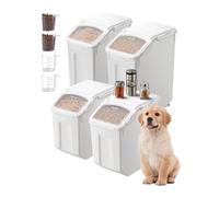 VEVOR Contenitore per Conservare Riso, 4 Pezzi, Capacità 20 Lx2 e 15 Lx2, Contenitore per Cibo per Cani, Contenitore con Ruote, 4 Misurini, Coperchio per Ingredienti Cereali Farina Cibo per Animali