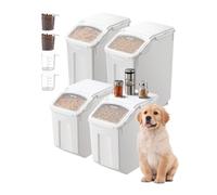 VEVOR Contenitore per Conservare Riso, 4 Pezzi, Capacità 20 Lx2 e 15 Lx2, Contenitore per Cibo per Cani, Contenitore con Ruote, 4 Misurini, Coperchio per Ingredienti Cereali Farina Cibo per Animali