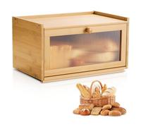 VEVOR Contenitore per Pane da Cucina 400 x 250 x 220 mm Contenitore per Pagnotta in Legno di Bambù per Pane Fatto in Casa, con Pannello Porta in Acrilico Ondulato, Forma di Rettangolo