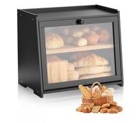 VEVOR Contenitore per Pane da Cucina 400 x 250 x 335 mm Contenitore per Pagnotta in Legno di Bambù per Pane Fatto in Casa, con Pannello Porta in Acrilico Ondulato, Forma di Trapezoidale, Nero