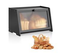 VEVOR Contenitore per Pane da Cucina 420 x 250 x 260 mm Contenitore per Pagnotta in Legno di Bambù per Pane Fatto in Casa, con Pannello Porta in Acrilico Ondulato, Forma di Trapezoidale, Nero