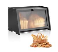 VEVOR Contenitore per Pane da Cucina 420 x 250 x 260 mm Contenitore per Pagnotta in Legno di Bambù per Pane Fatto in Casa, con Pannello Porta in Acrilico Ondulato, Forma di Trapezoidale, Nero