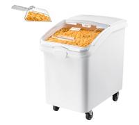 VEVOR Contenitore per Riso Dispenser Cibo Secco per Animali Domestici 120L Organizer per Alimenti da Cucina, Materiale in PP, Stoccaggio di Cereali, Farina, con 4 Ruote, Paletta, Coperchio Trasparente