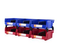 VEVOR Contenitore Portaoggetti Officina in Plastica Impilabile 6 Pezzi Blu/Rosso