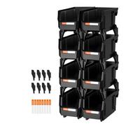 VEVOR Contenitori Impilabili in Plastica, 276 x 140 x 130 mm, 8 Pezzi, Contenitori in Plastica per Organizzare Oggetti in Armadio, Garage, Piccole Parti, Forniture per Ufficio, Altri Accessori, Nero