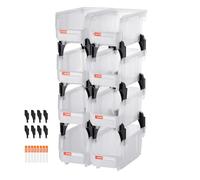 VEVOR Contenitori Impilabili in Plastica, 276 x 140 x 130 mm, 8 Pezzi, Contenitori in Plastica per Organizzare Oggetti in Armadio, Piccole Parti, Forniture per Ufficio, Altri Accessori, Trasparenti