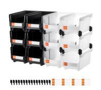 VEVOR Contenitori Impilabili in Plastica, 377 x 215 x 180 mm, 12 Pezzi, Contenitori in Plastica per Organizzare Oggetti in Armadio, Garage, Forniture per Ufficio, Altri Accessori, Nero e Trasparente