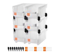 VEVOR Contenitori Impilabili in Plastica, 377 x 215 x 180 mm, 6 Pezzi, Contenitori in Plastica per Organizzare Oggetti in Armadio, Piccole Parti, Forniture per Ufficio, Altri Accessori, Trasparenti