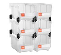 VEVOR Contenitori Impilabili in Plastica, 377 x 215 x 180 mm, 6 Pezzi, Contenitori in Plastica per Organizzare Oggetti in Armadio, Piccole Parti, Forniture per Ufficio, Altri Accessori, Trasparenti