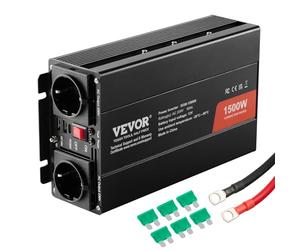 VEVOR Convertitore di Potenza a Onda Sinusoidale Modificata, 1500W, DC 12V a AC 230V con 2 Prese AC, 2 Porte USB, 1 Porta Tipo C, 6 Fusibili di Ricambio, per Piccoli Elettrodomestici, Smartphone, PC