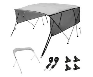 VEVOR Copertura per barca bimini top a 4 prua, tettoia in poliestere 600D da 1", include bagagliaio, 2 pali di supporto, 2 cinghie, 8'L x 54"H x 85"-90"W, grigio chiaro