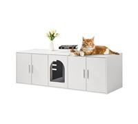 VEVOR Copertura per Lettiera per 2 Gatti, Toilette con Camere Doppie, Armadietto in Legno, Mobiletto per Soggiorno Copri Lettiera 1,47x0,46x0,45 m, Bianco